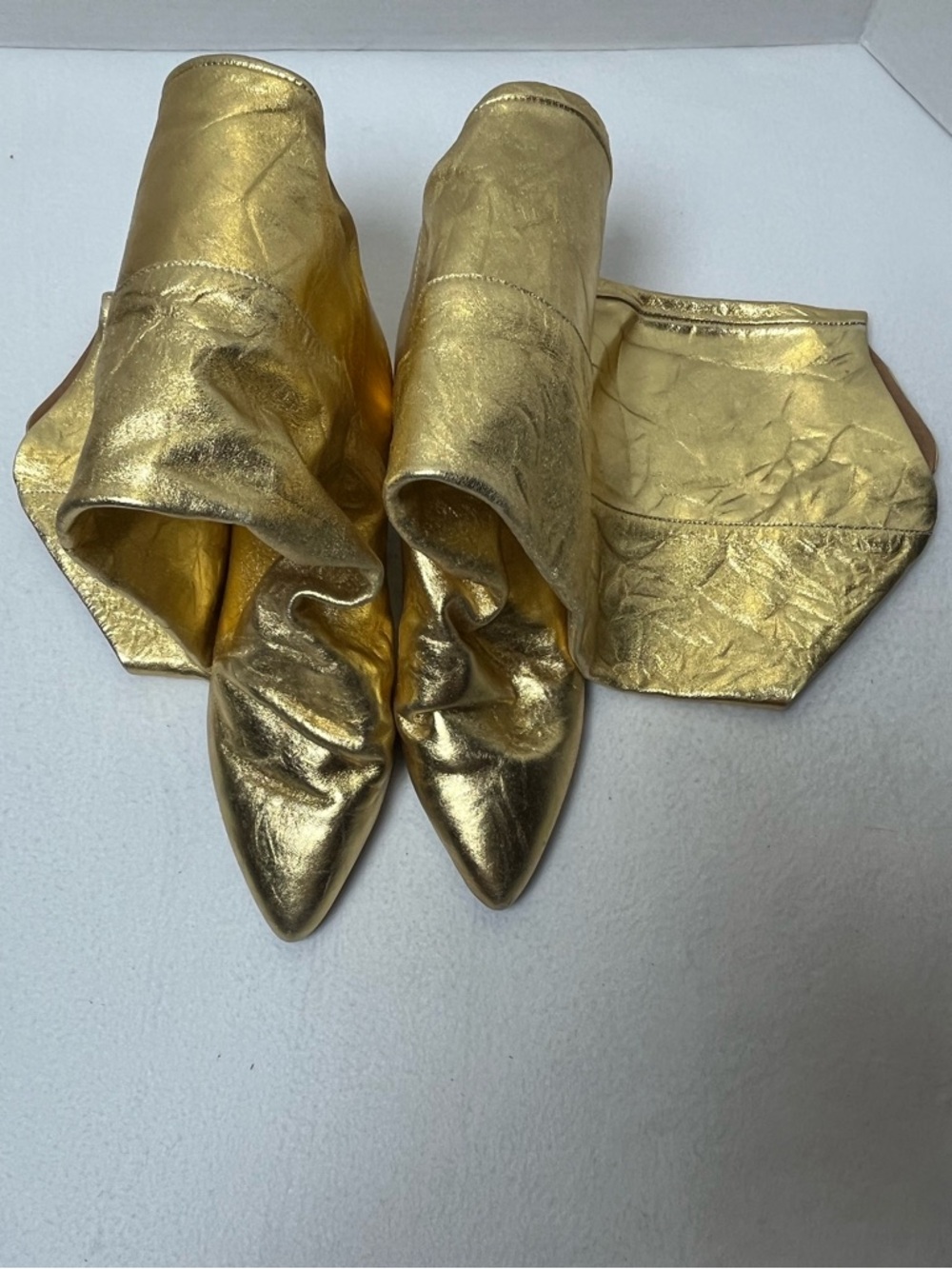Free People Sloane Slouch Ankle Boots Gold Leather 37.5 (7-7.5) - Picture 4 of 16